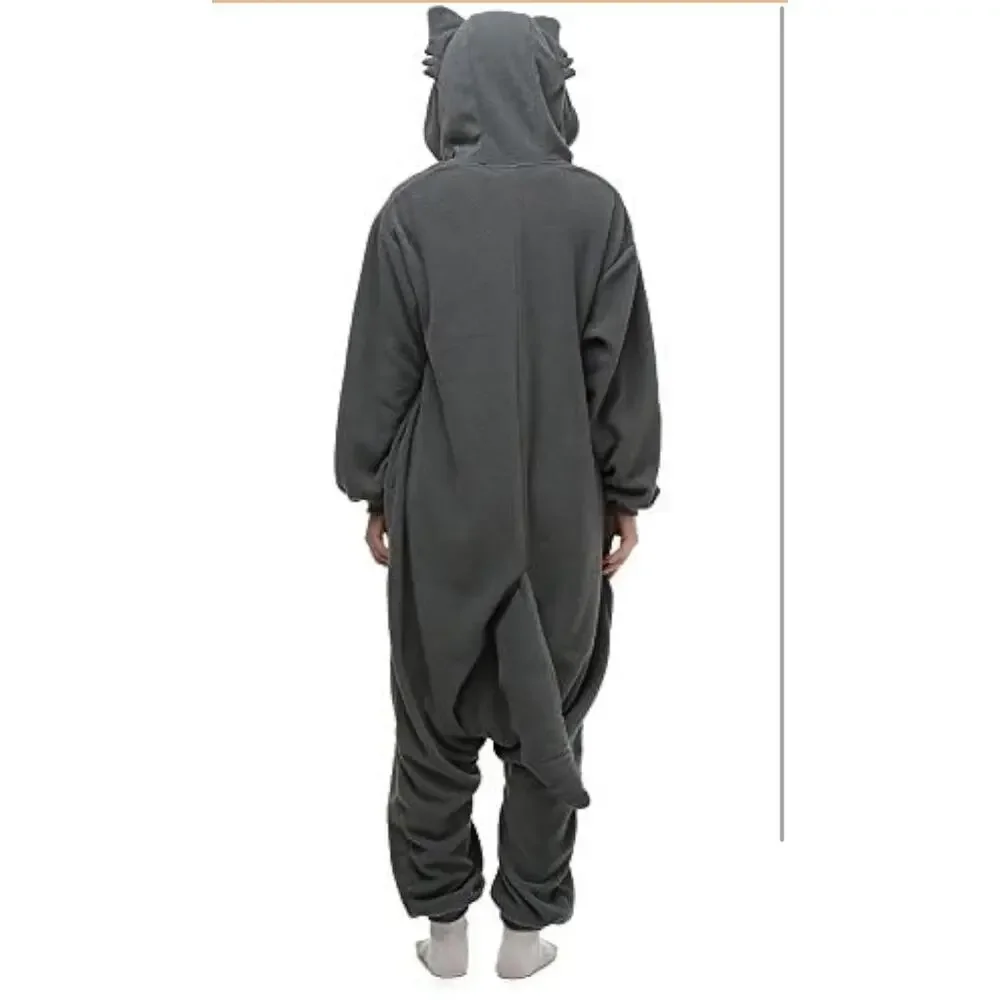 Adult Small Gray Wolf Monster Pajamas Costume Hooded‎ Jumpsuit Halloween NEW